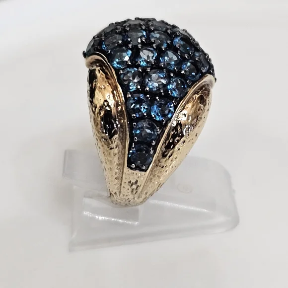 Genuine 5.10 Carat London Blue Topaz Ring Sterling Silver Gold Vermeil Size